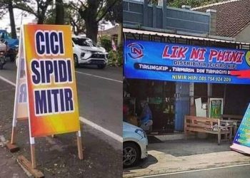 6 Spanduk Jualan dengan Cara Huruf Vokal Diganti I Semua Ini Kocak