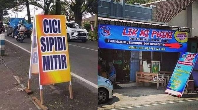 6 Spanduk Jualan dengan Cara Huruf Vokal Diganti I Semua Ini Kocak