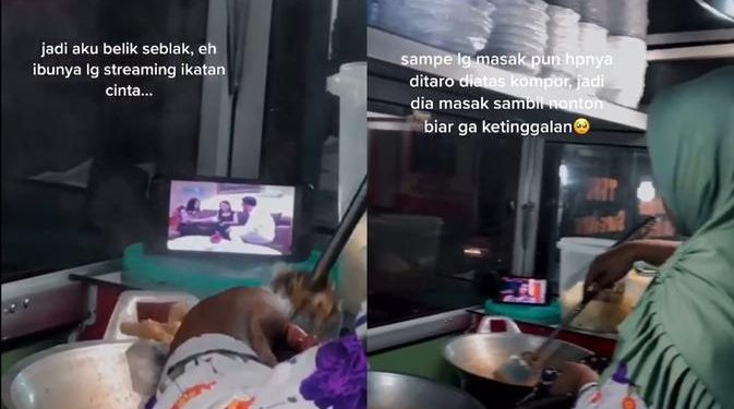 Bikin Geli, Viral Pedagang Seblak Jualan Sambil Asyik Nonton Sinetron Ikatan Cinta