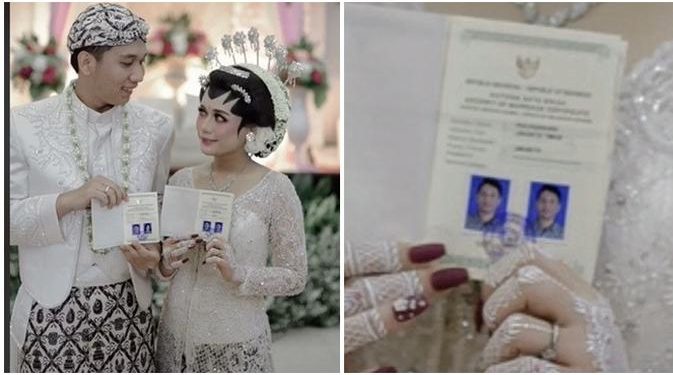 Pamer Buku Nikah, Foto Pasangan Pengantin Ini Bikin Warganet Salah Fokus