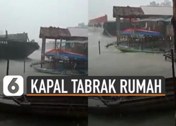 VIDEO: Detik-Detik Kapal Tongkang Tabrak Rumah Warga