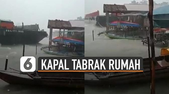 VIDEO: Detik-Detik Kapal Tongkang Tabrak Rumah Warga