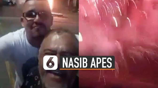 VIDEO: Nasib Apes Dua Pria Diberondong Kembang Api