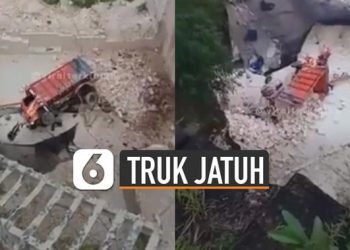 VIDEO: Viral Truk Jatuh ke Dalam Lubang Galian Tambang
