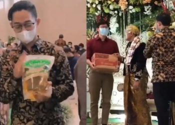 Viral, Aksi Lucu Sekelompok Pria Beri Kado Sembako ke Pernikahan Temannya