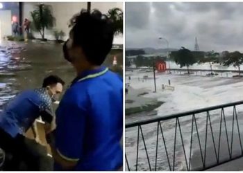 Viral Detik-Detik Air Laut Meluap hingga Masuk Mal di Manado