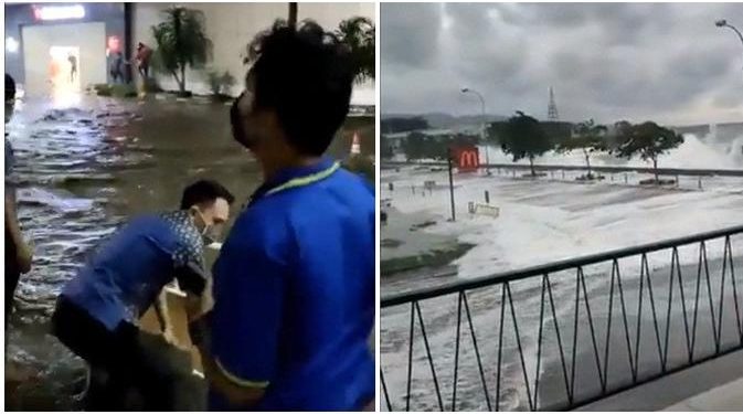 Viral Detik-Detik Air Laut Meluap hingga Masuk Mal di Manado