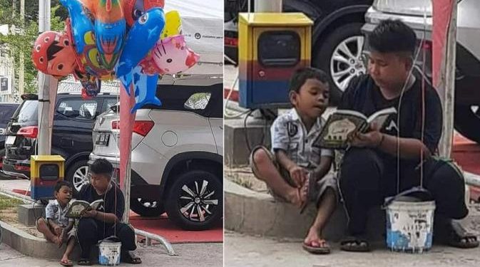 Viral, Kakak Ajari Adiknya Membaca Iqra Sambil Berjualan Balon