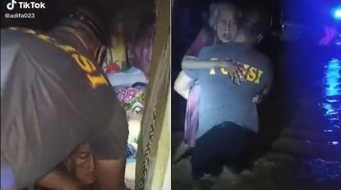 Viral Video Polisi Gendong Nenek yang Terjebak Banjir, Tuai Pujian Warganet