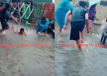 Jadikan Wahana Hiburan, Aksi Warga Main Benteng Takeshi saat Banjir Ini Viral