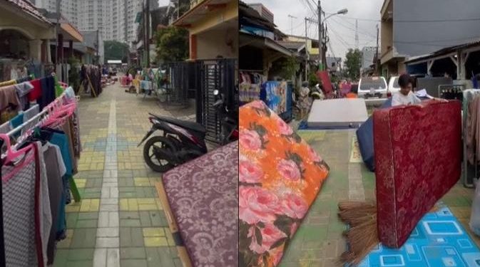 Pemandangan Usai Banjir Surut, Jalan Kampung Ini Jadi Jemuran Pakaian