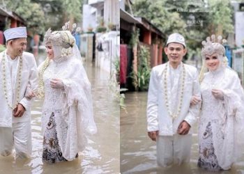 Viral Potret Pernikahan Pasangan di Tengah Banjir Bekasi, Banjir Pujian