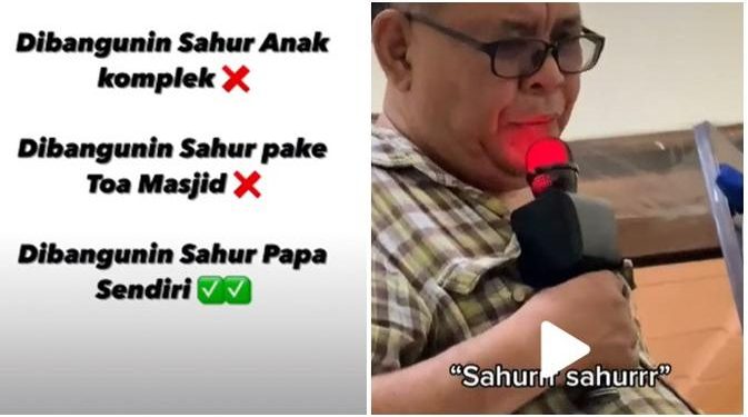 Aksi kocak bapak bangunkan anaknya sahur, bikin gemas netizen
