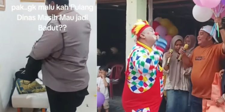 Pak Polisi Jadi Badut Usai Dinas-Demi Nafkah Tambahan